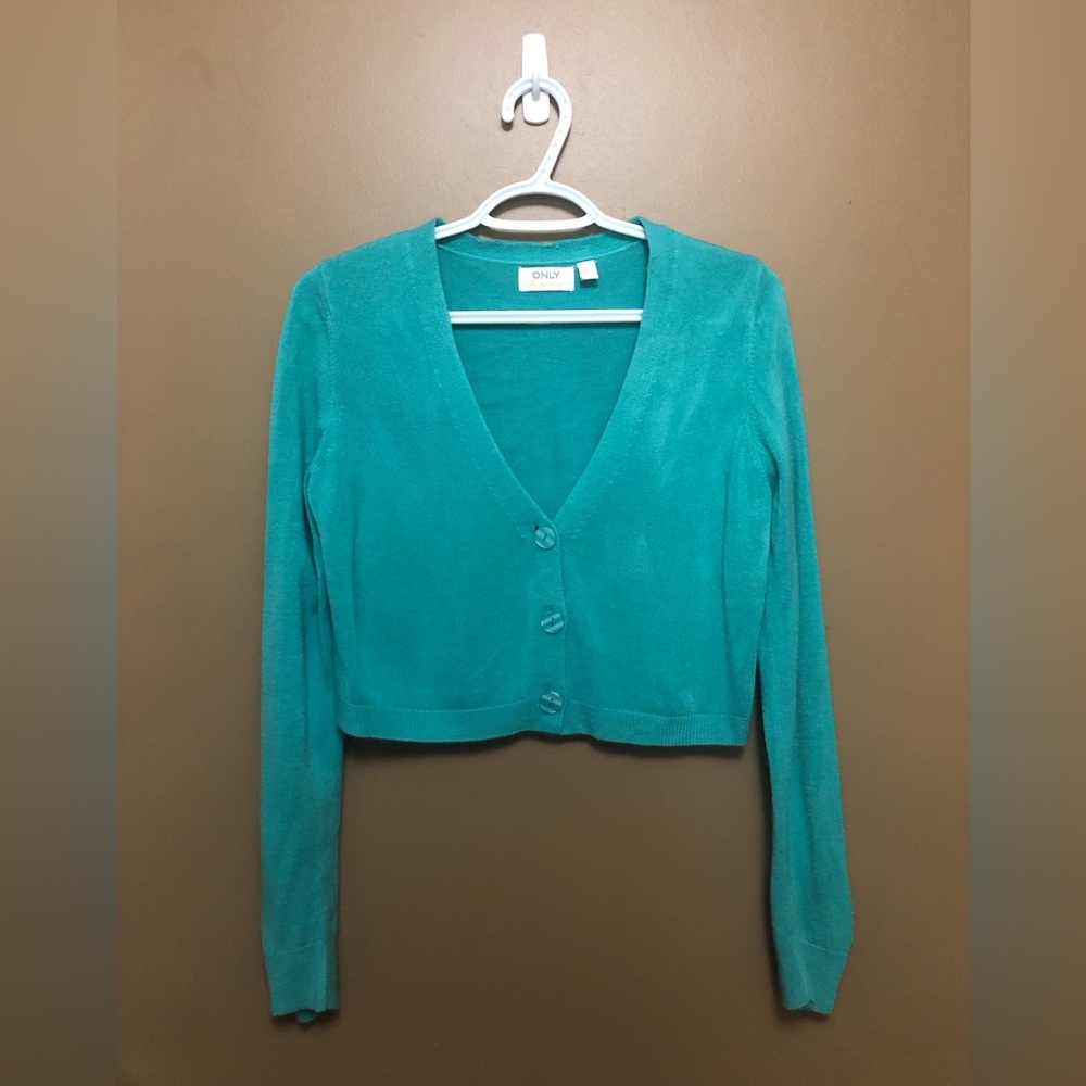 Only Aqua Green Cropped Long Sleeve Cardigan